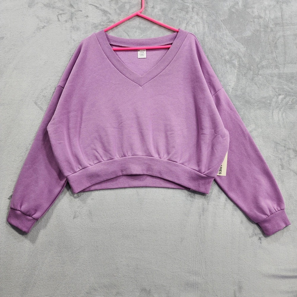 NEW No Boundaries Sweatshirt Womens XL Purple V-Neck Cropped Fleece Pullover